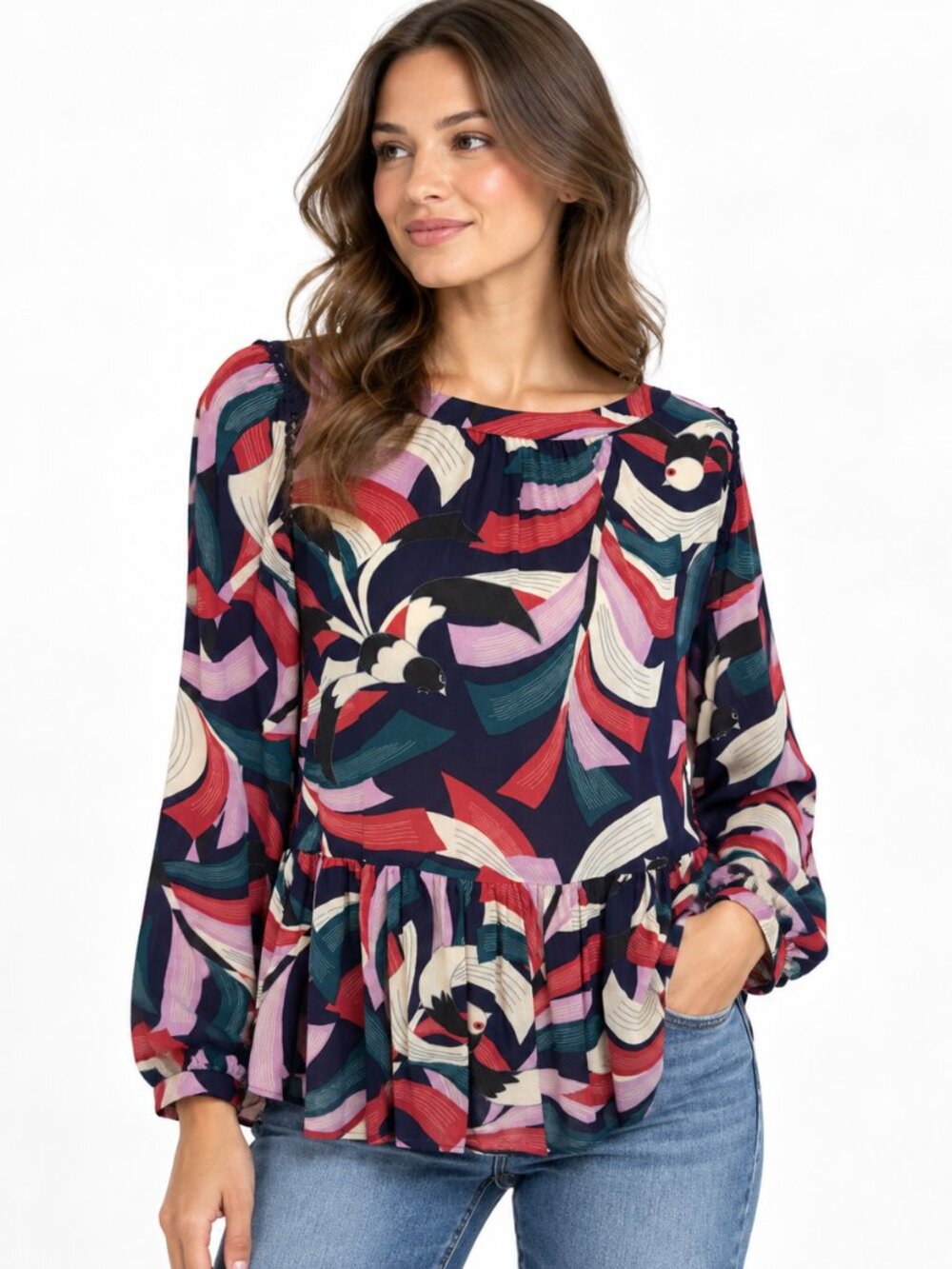 Maeve Anthropologie Abstract Print Babydoll Blouse Small
